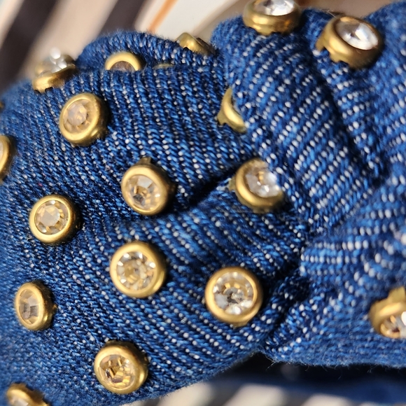 LELE SADOUGHI Dark Indigo Blue Jean Rhinestones Glitz Top Knot Denim Headband OS - Picture 5 of 8